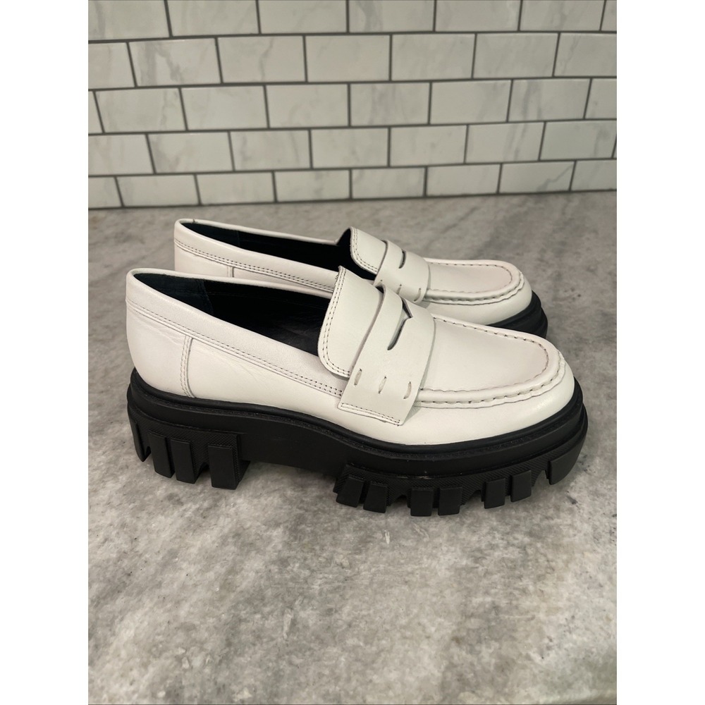 Mark Fisher Loafers Shoes Womens 6.5 White Leather Morris Lug Sole Chunky Boho - Picture 3 of 8